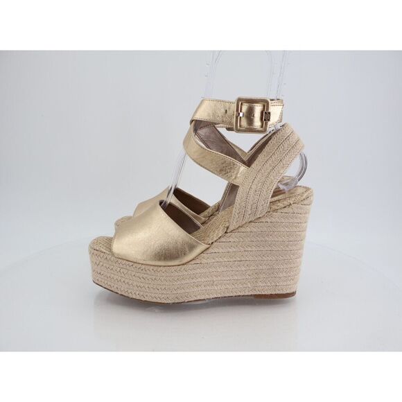 Sam Edelman Womens Vada Espadrille Sandals Ankle Strap Gold Leather Platform 9.5 - Picture 5 of 13